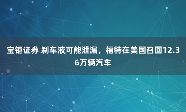 宝钜证券 刹车液可能泄漏，福特在美国召回12.36万辆汽车